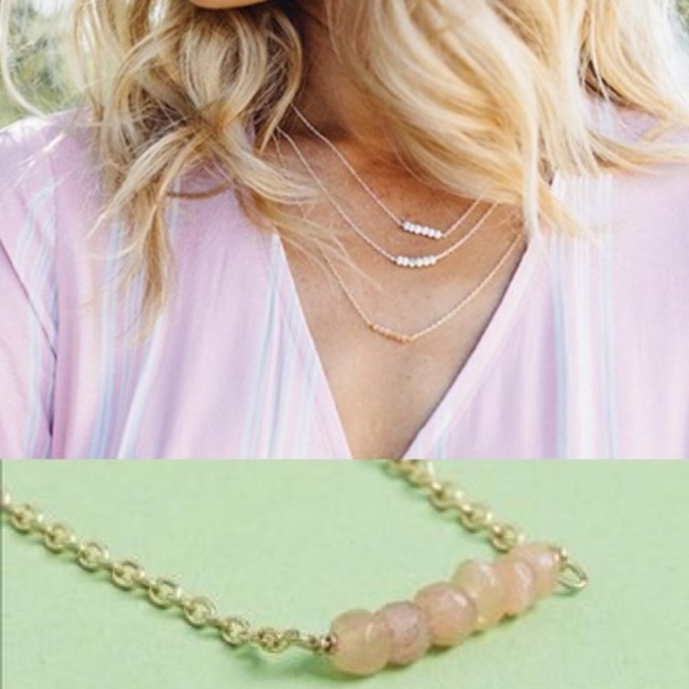 Kris Nations Pink Mystic Bar 18 K Gold Necklace